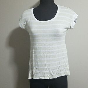 Charming Charlie Cream & White Short Sleeve Tee (S)